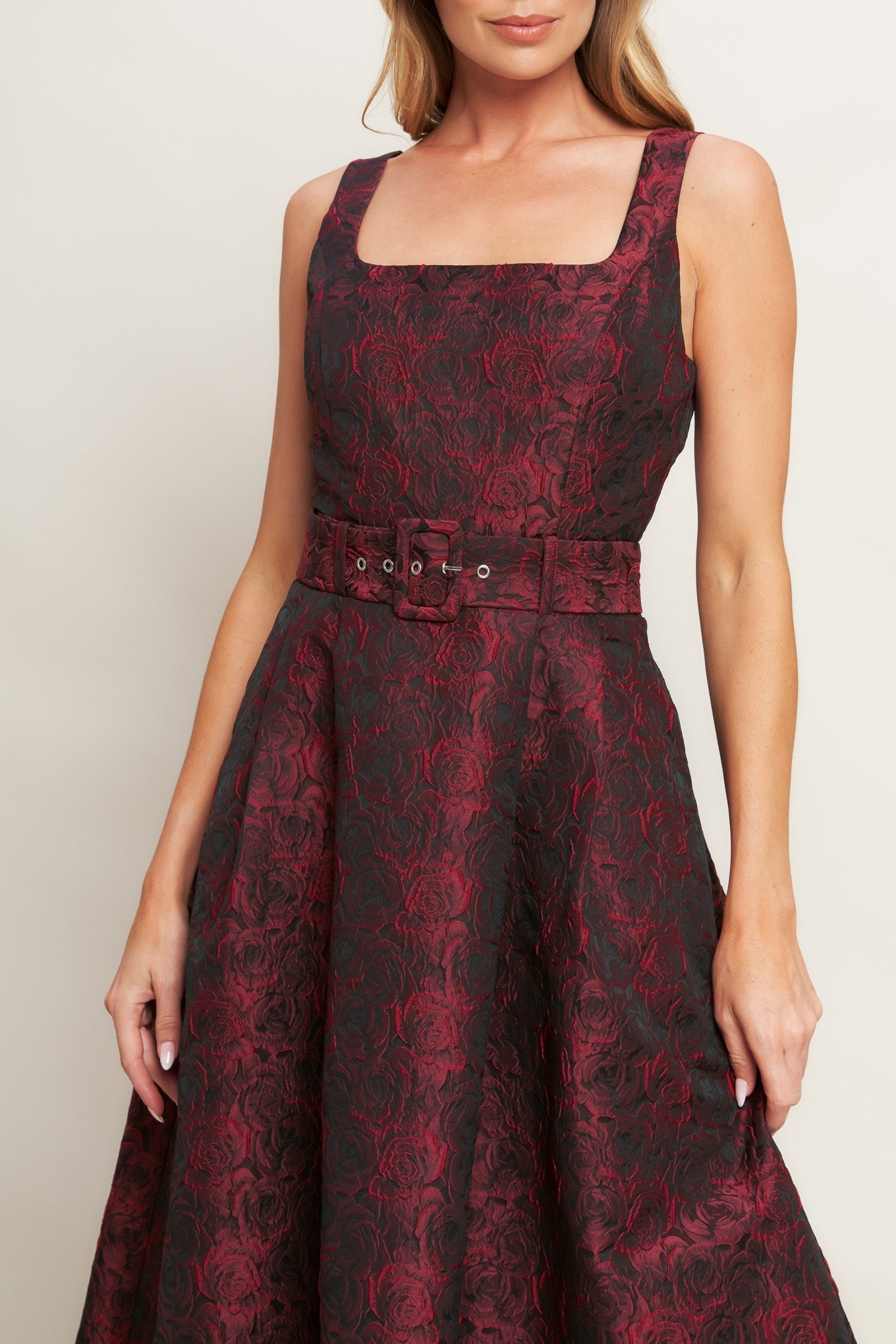 IMPERIAL ALLURE WOVEN JACQUARD MIDI DRESS Flying Tomato